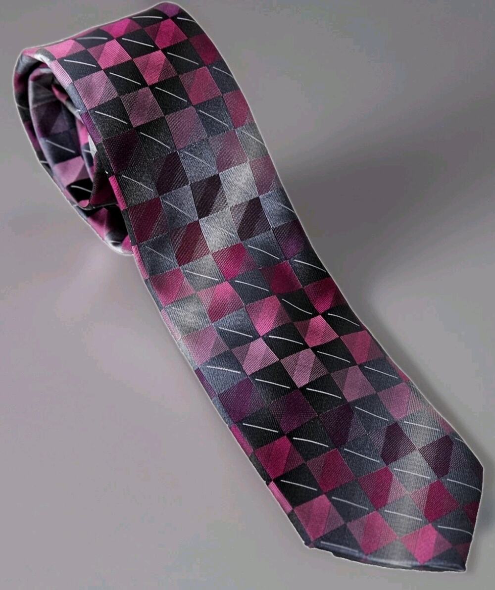 Architect Men's NeckTie Pink Grey Checkered Microfiber Screen Cleaner 57"x 3.25"